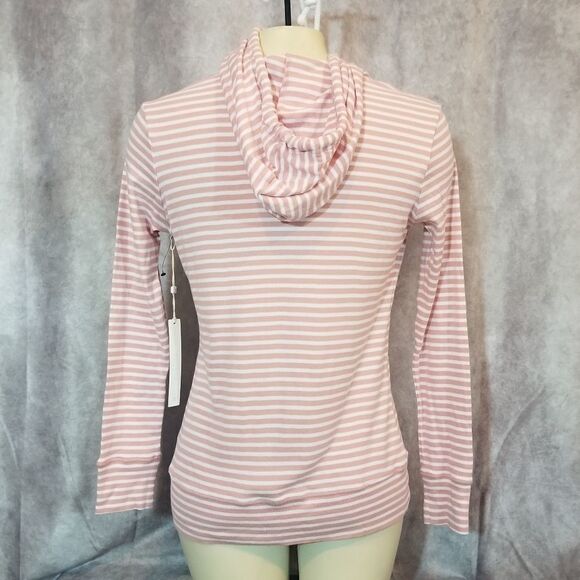 Caslon Pink & White Striped Hoodie Size Small - Picture 3 of 5